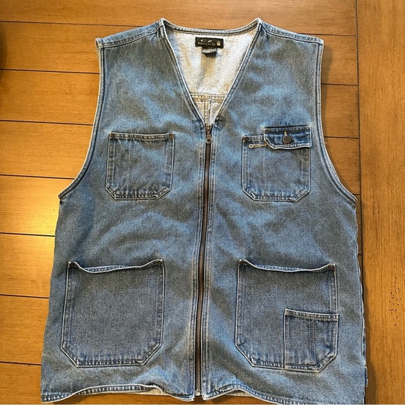 CZ Basics Vintage  Mens Denim Jean Vest Size Medium 90s  Zipper Front Pockets - Picture 1 of 11